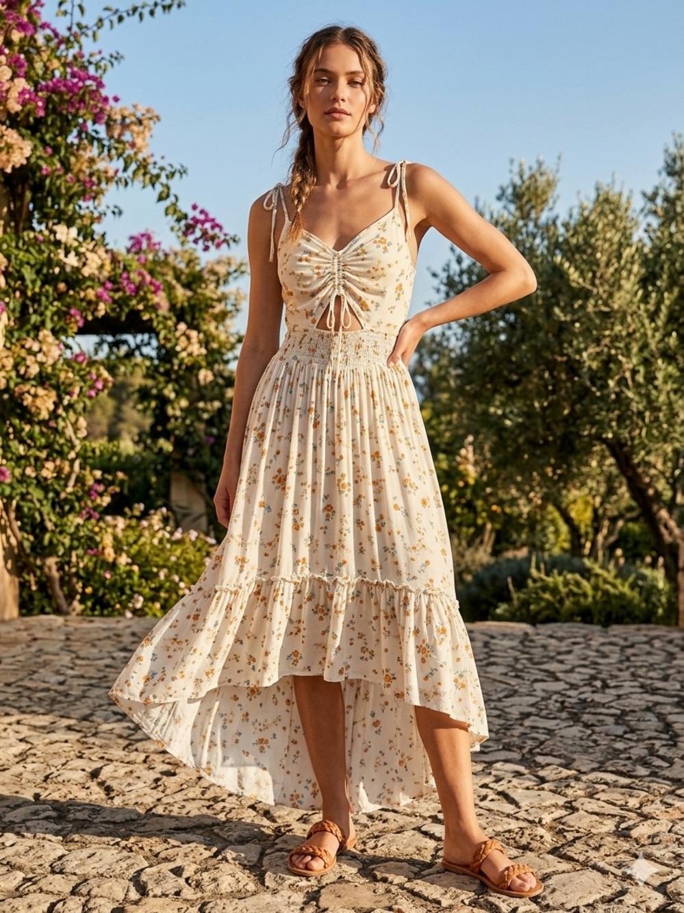 Rue21 White and Yellow Floral Hi-Low Summer Dress